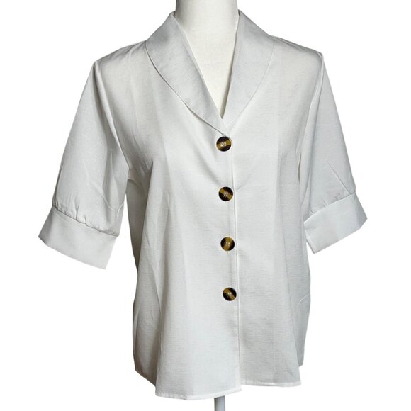 New Retro Blouse Button Up Shirt Poly Basic 50s Classic Top Womens S - Picture 1 of 11